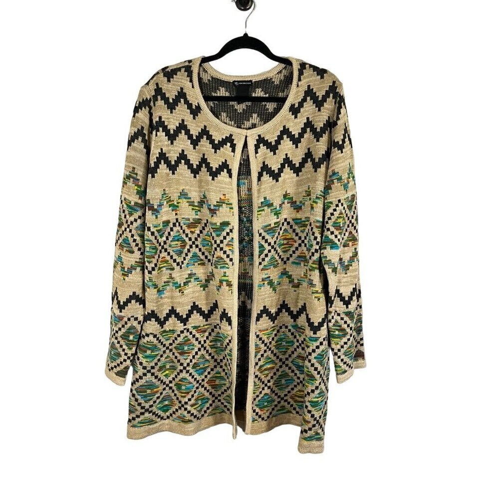 New Direction Western Sweater XL Tan Aztec Chevron Classic Retro Preppy Chic